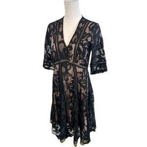 Taylor Black Lace Cocktail Dress V Neck Party Elegant Lined Wedding Guest Size 4